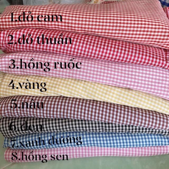 Vải caro nhỏ chất đũi mềm nền trắng kem