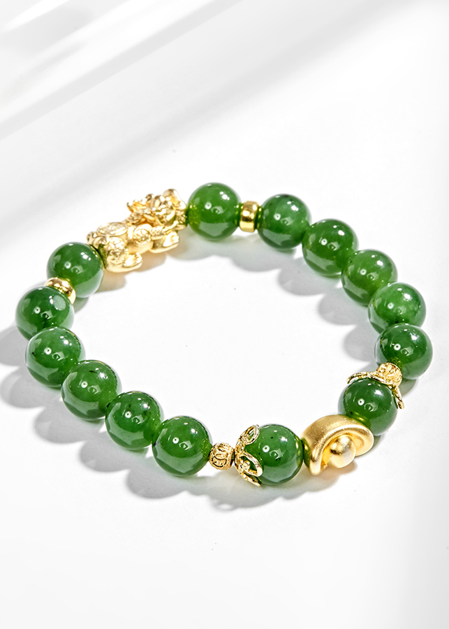 Vòng tay ngọc bích phối tỳ hưu bạc mạ vàng 24k  Ngọc Quý Gemstones