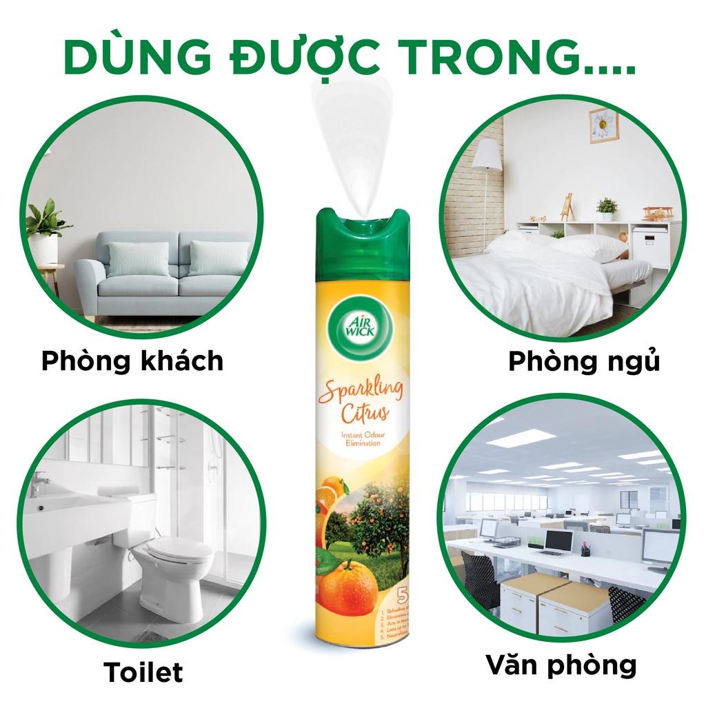 Chai xịt thơm phòng hương cam quýt AIRWICK hương thanh mát, vòi xịt thông minh giúp tỏa hương dễ dàng 300ml