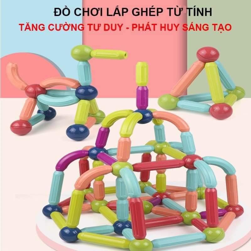 Đồ Chơi Trẻ Em, Đồ Chơi Xếp Hình Nam Châm 64 Chi Tiết, Bộ Xếp Hình Cho Bé Tăng Khả Năng Sáng Tạo