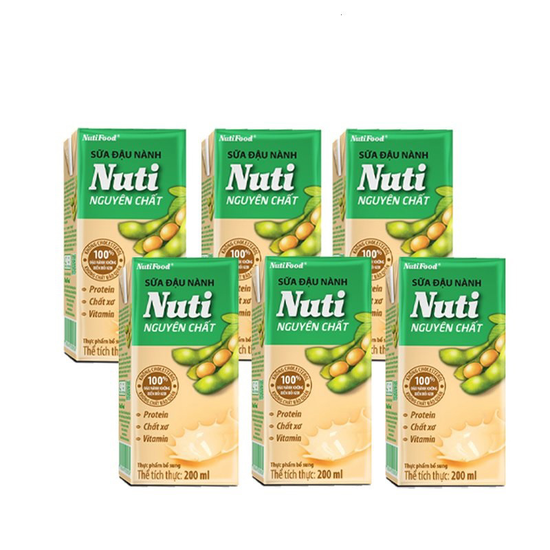 Combo 6 Hộp Sữa đậu nành Nuti Nguyên Chất Hộp 200ml CB6.SDN02TIB NUTIFOOD