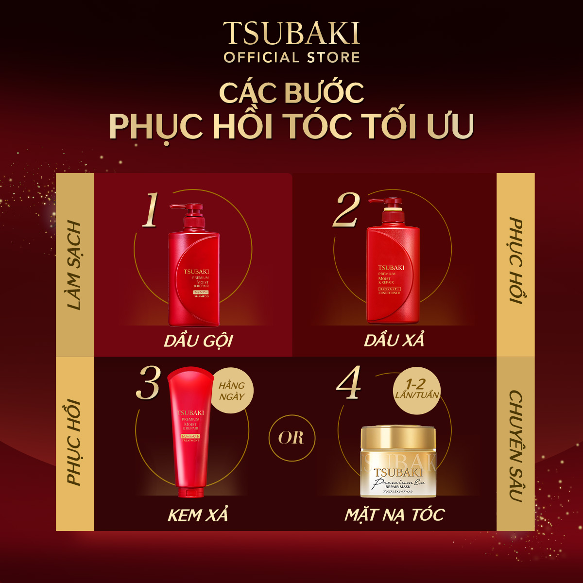 Combo 2 Dầu gội Dưỡng tóc Bóng mượt Tsubaki Premium Moist Shampoo 490ml x 2