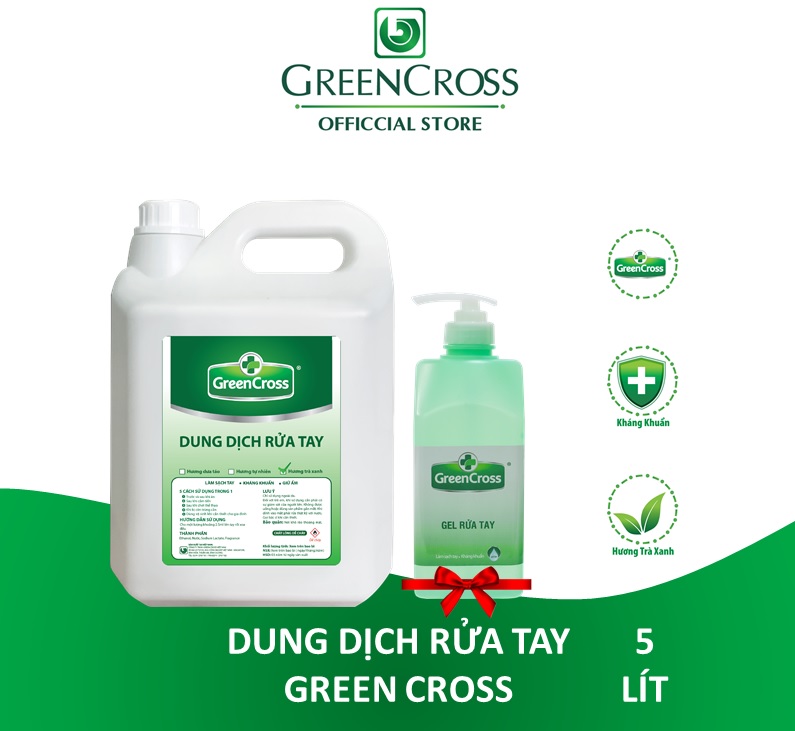 DUNG DỊCH RỬA TAY KHÁNG KHUẨN GREEN CROSS CAN 5L - Tặng thêm 1 Chai Gel Green Cross 500ml