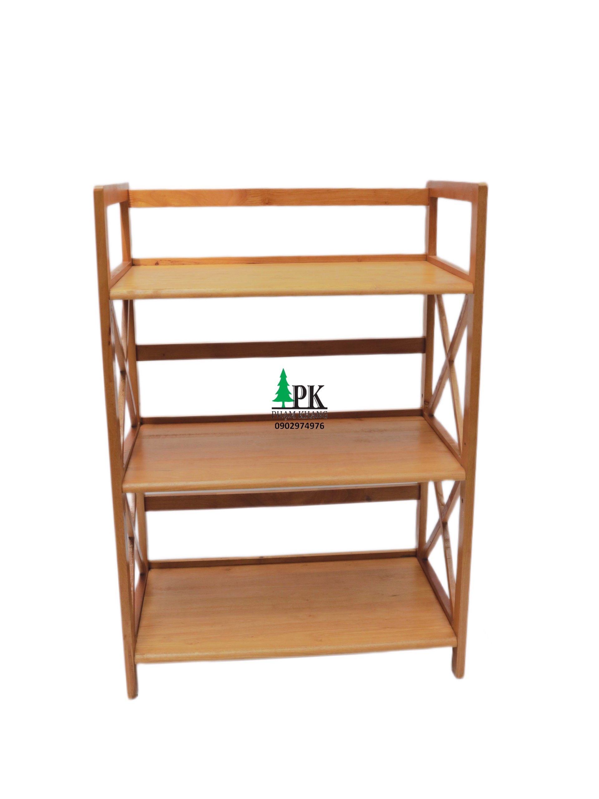 Kệ lò vi sóng gỗ 3 tầng Phạm Khang - Gỗ cao su tự nhiên màu Gỗ Tự Nhiên/ Vàng Cherry - Kích thước rộng 62 cm
