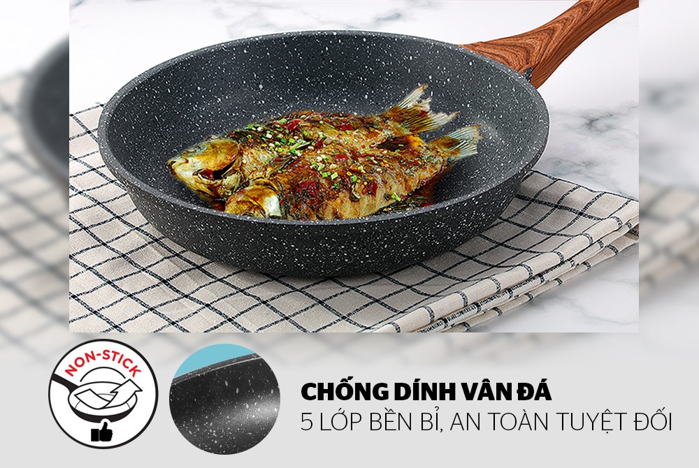 Chảo đúc siêu bền vân đá đáy từ Sunhouse Mama SHG1128MMC