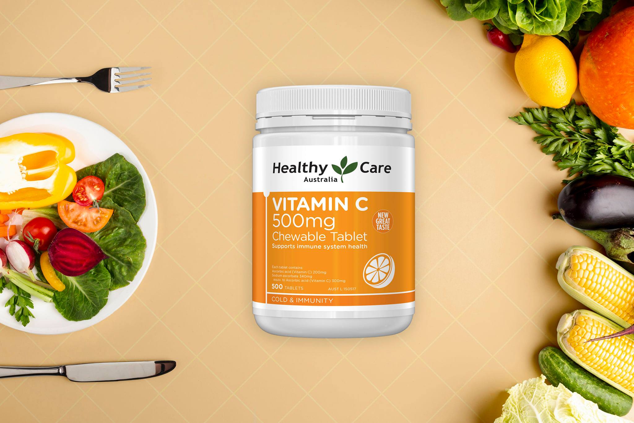 Vitamin C dạng kẹo (ngậm) Úc Healthy Care tăng sức đề kháng, sáng da, tăng sản xuất collagen, nhanh lành bệnh (vết thương) - OZ Slim Store