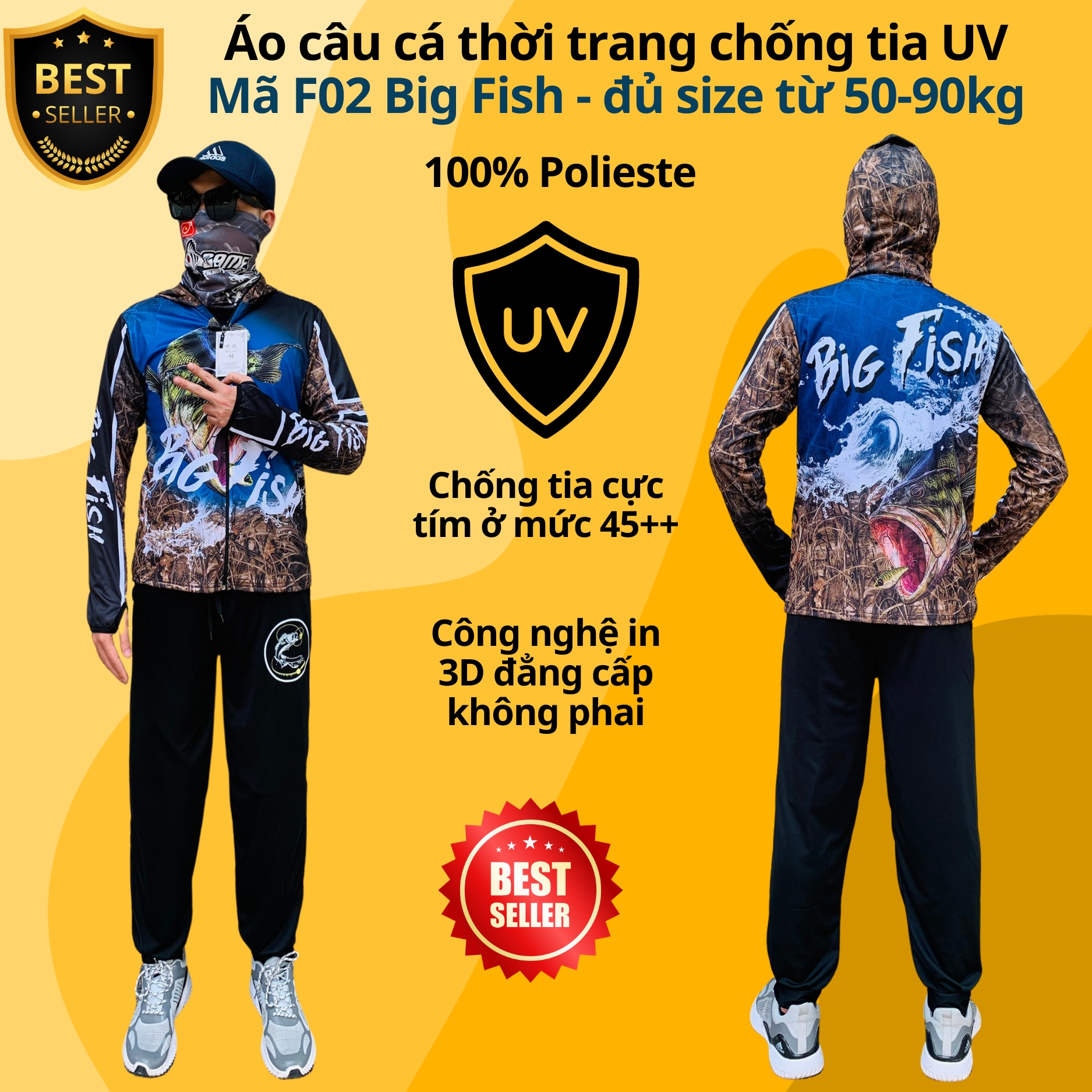 Áo câu cá thời trang chống nắng F05 Cá vàng F02 Big Fish đủ size từ 50-85kg - Áo đi câu chất liệu chống tia UV cao cấp D Danido