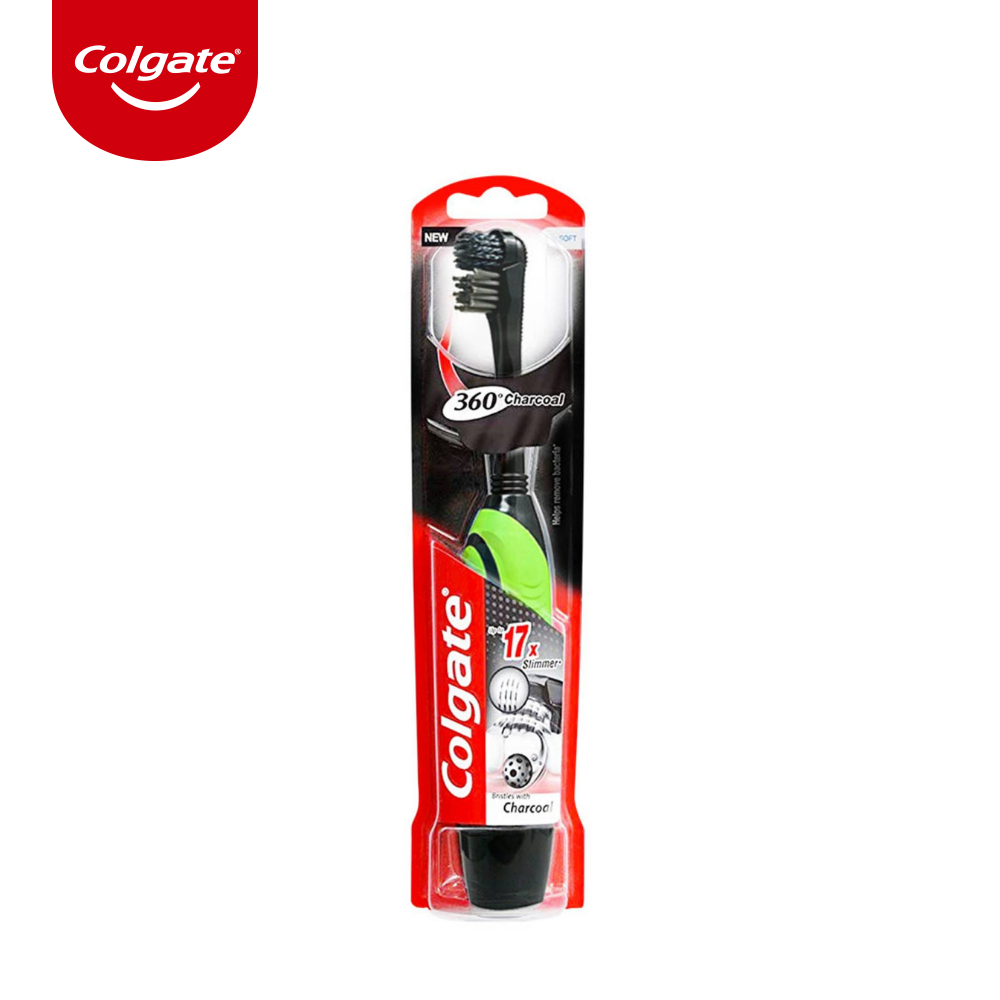 Bàn chải điện dùng pin Colgate 360 độ than hoạt tính kháng vi khuẩn Charcoal (Xanh lá)