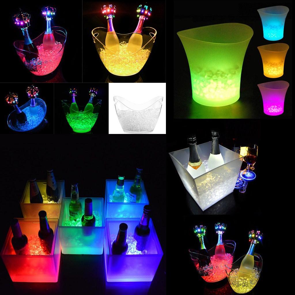 2x LED 5L Round Ice Bucket Champagne Wine Beer Holder Cooler Xmas Pub Party