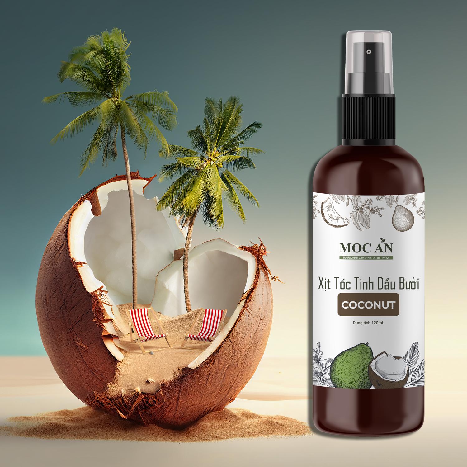 Xịt Kích Mọc Tóc Tinh Dầu Bưởi Dừa Non ( Coconut ) 120ml Mộc Ân Haircare hỗ trợ giảm rụng, giảm mảng bám gàu trên da đầu