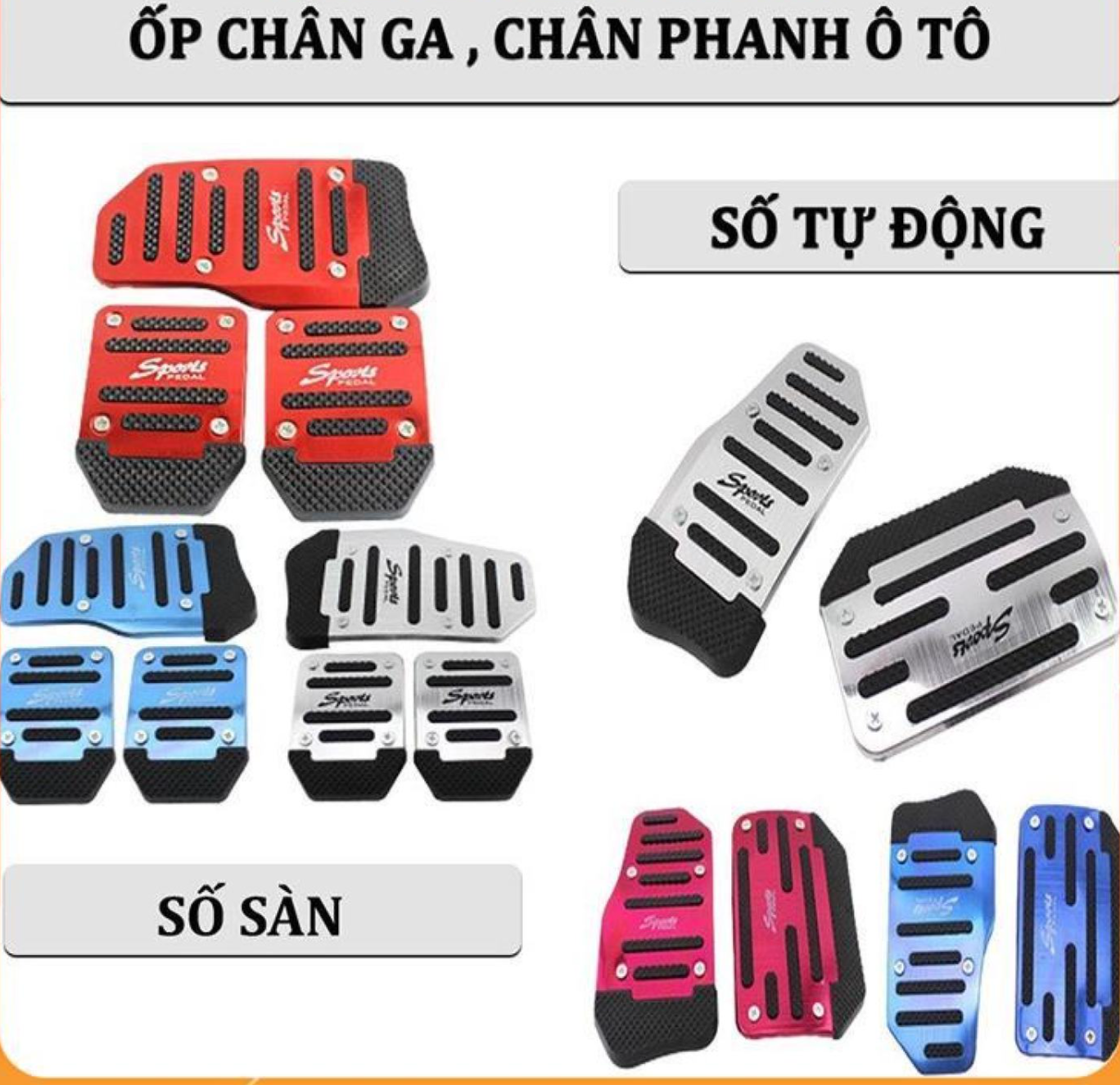 Bộ ốp bọc chân ga, chân côn, bọc chân phanh cho xe số sàn MT phong cách thể thao-MÀU ĐỎ: SKU:254