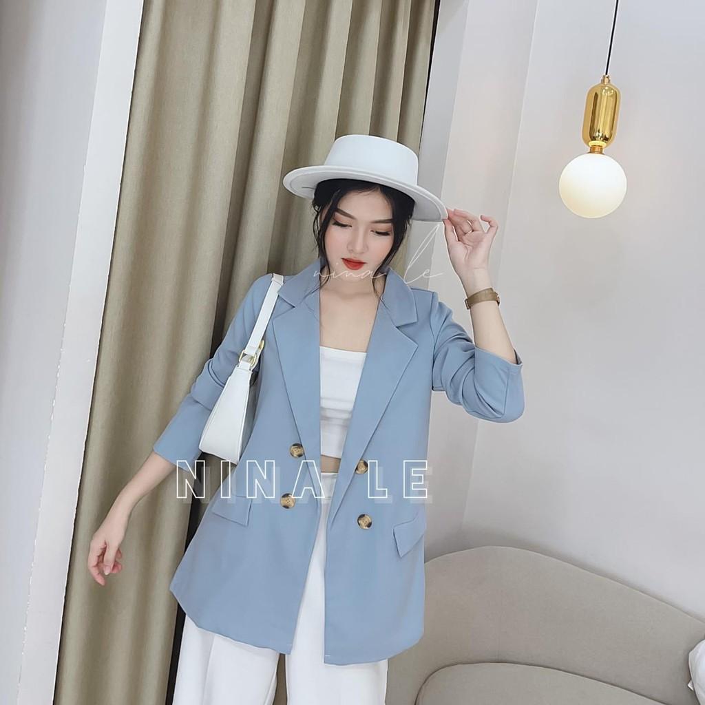 SET ÁO BLAZER DÀI TAY KÈM ÁO BRA MIX QUẦN SỚ SUÔNG ỐNG RỘNG PHỐI MÀU SIÊU SANG CHẢNH