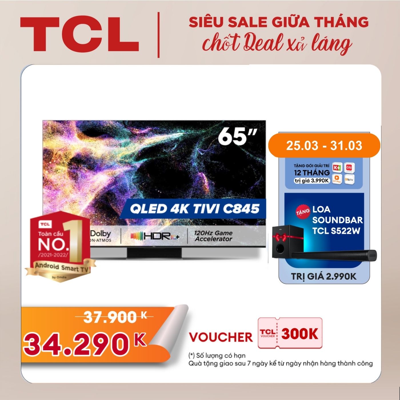 Mini LED All-Round TV 4K UHD - Tivi 65 inch - TCL 65C845 - Google TV - OK Google - Hàng chính hãng - Chỉ giao tại HCM