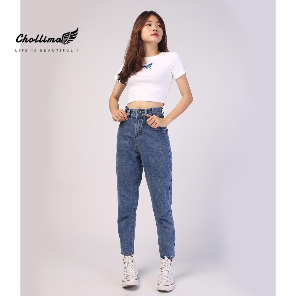 Quần baggy jeans nữ Chollima form rộng 2 bách vuông,lưng thun QD016 – quần bò nữ ulzzang