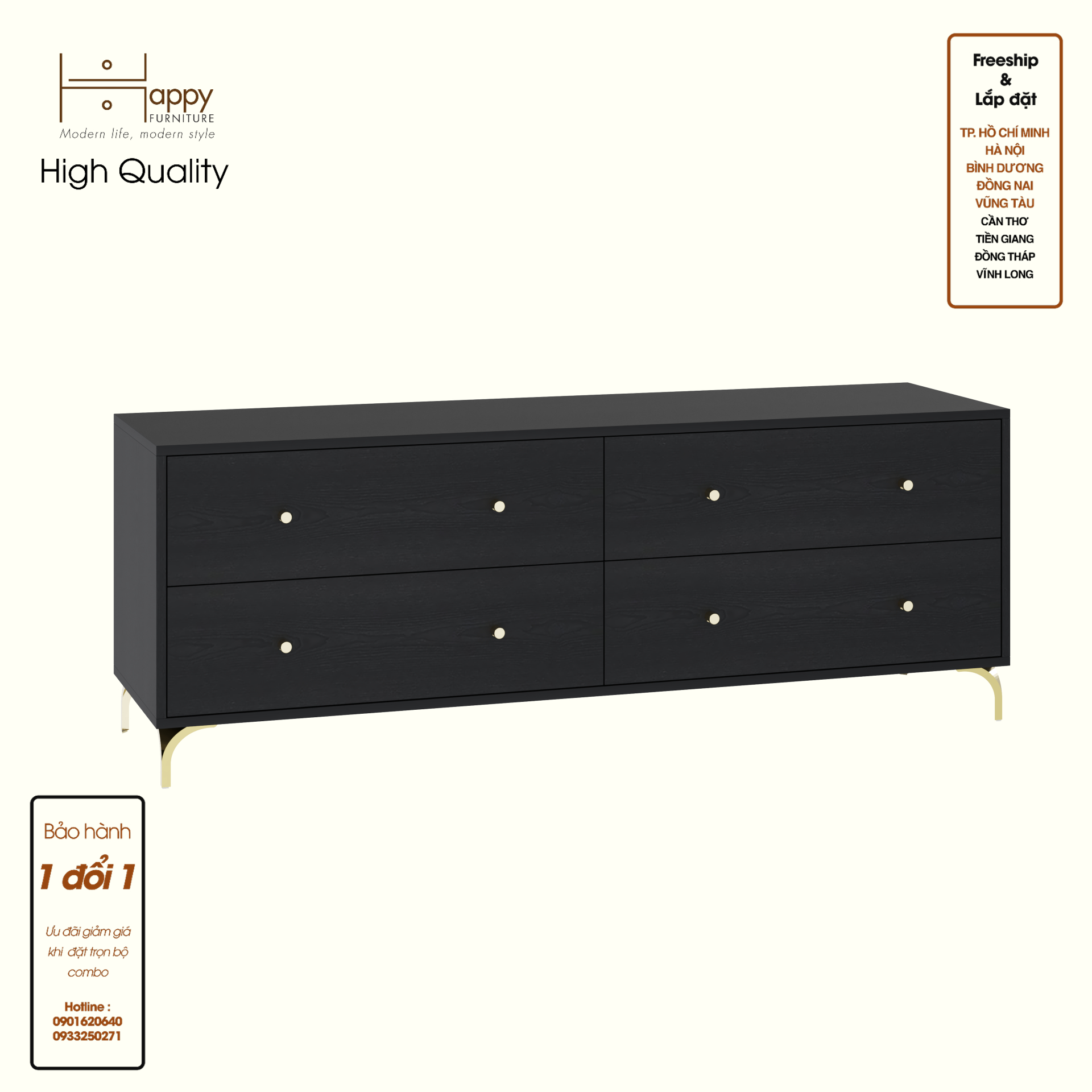 HAPPY FURNITURE , Tủ lưu trữ 6 ngăn kéo - HAPPI, THK_272 , 160cm x 45cm x 60cm DxRxC