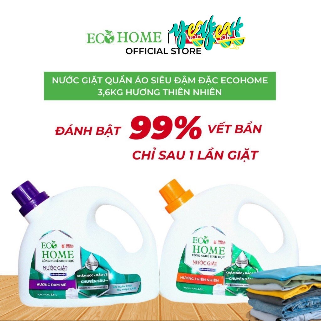 Nước Giặt Xả Quần Áo Công Nghệ Sinh Học ECOHOME Kim Ngân Store Hương Đam Mê và Thiên Nhiên Làm Sạch Quần Áo, An Toàn Cho Làn Da Bé