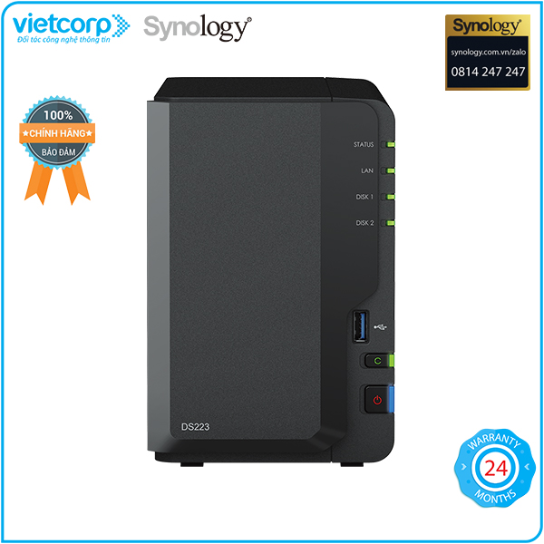 Thiết bị lưu trữ mạng NAS Synology DS223 (Đen) - Hàng Chính Hãng