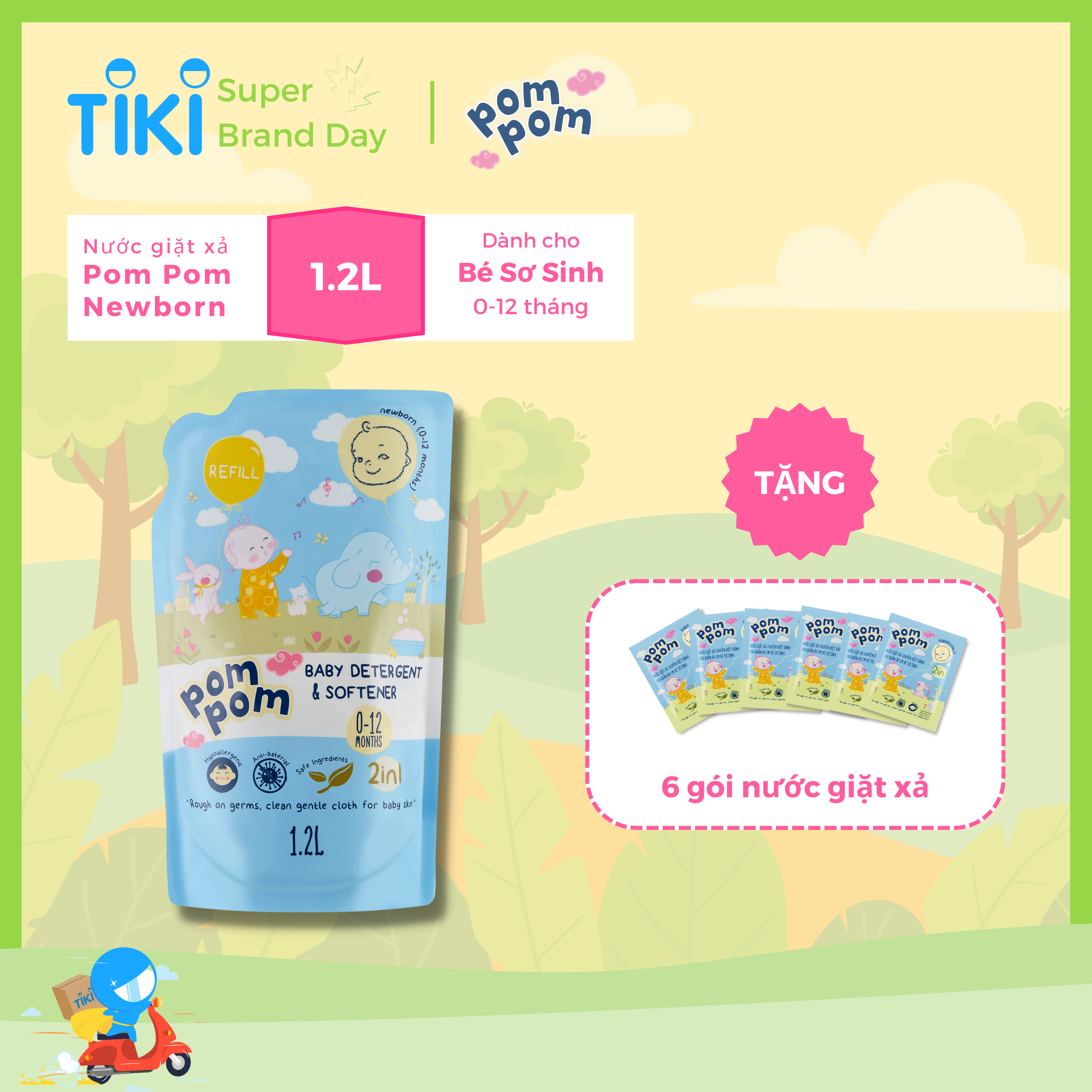 Túi 600ml - Nước Giặt Xả Cho Bé 0-12 Tháng Tuổi Pom Pom Newborn