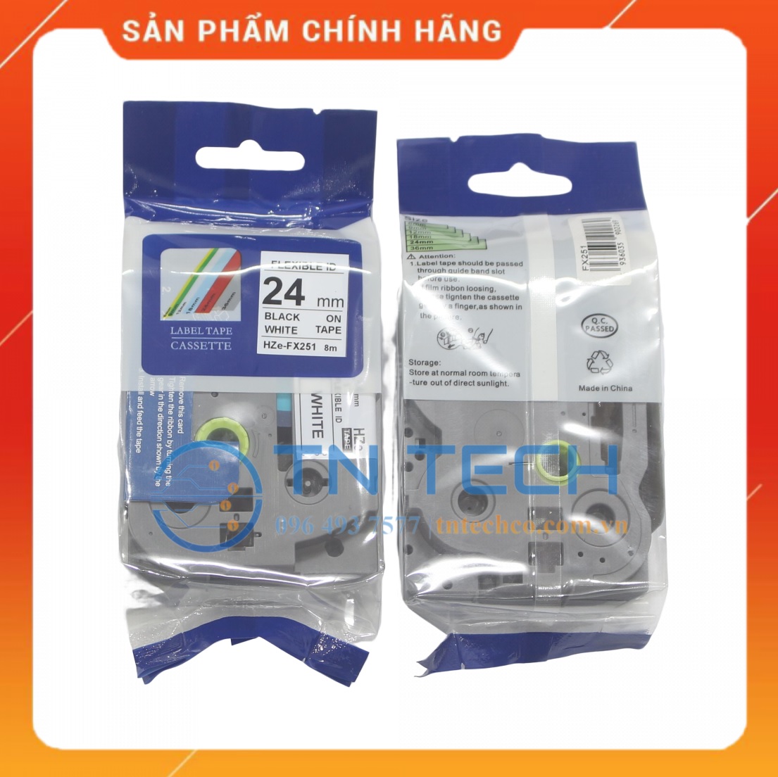 Nhãn In HZE-FX251 - Đen nền trắng 24mm x 8m - Dùng cho máy in BROTHER - AIMO - PUTY [Hàng nhập khẩu]