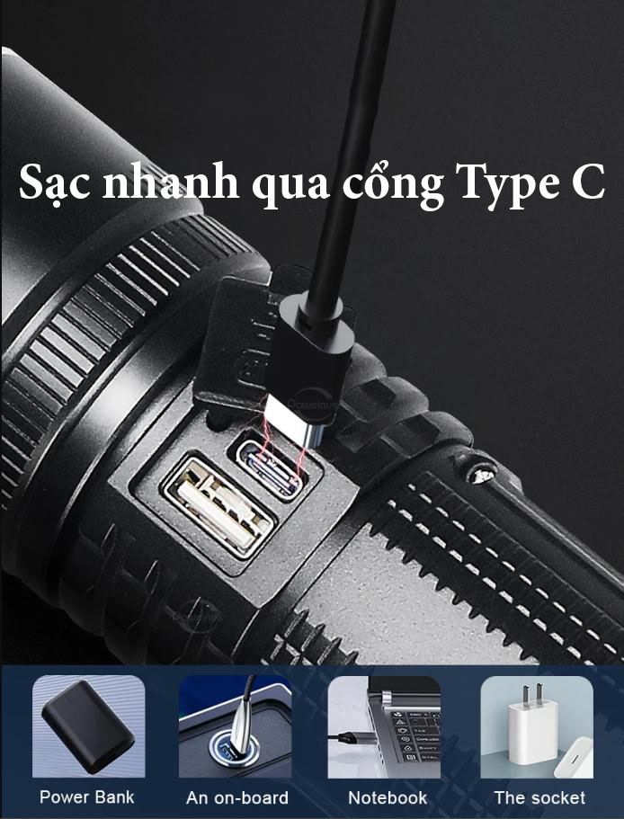 Đèn Pin Siêu Sáng LS-S56 Cầm Tay 4 Chế Độ Sáng Sạc Sạc Nhanh Type C Chiếu Sáng Khoảng Cách Lên Đến 2000m Tích Hợp Đèn COB Tích Hợp Làm Pin Dự Phòng