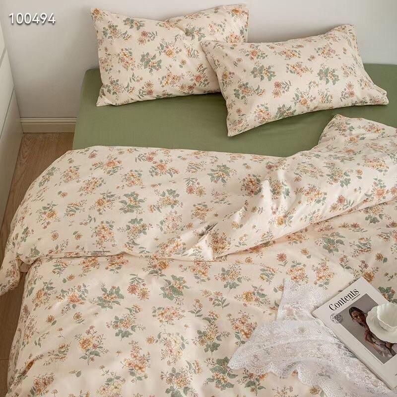 Bộ Chăn Ga Gối Cotton Living 100%cotton Hàng Nhập Khẩu Cao Cấp 4 Món Hoa Nhí Vintage
