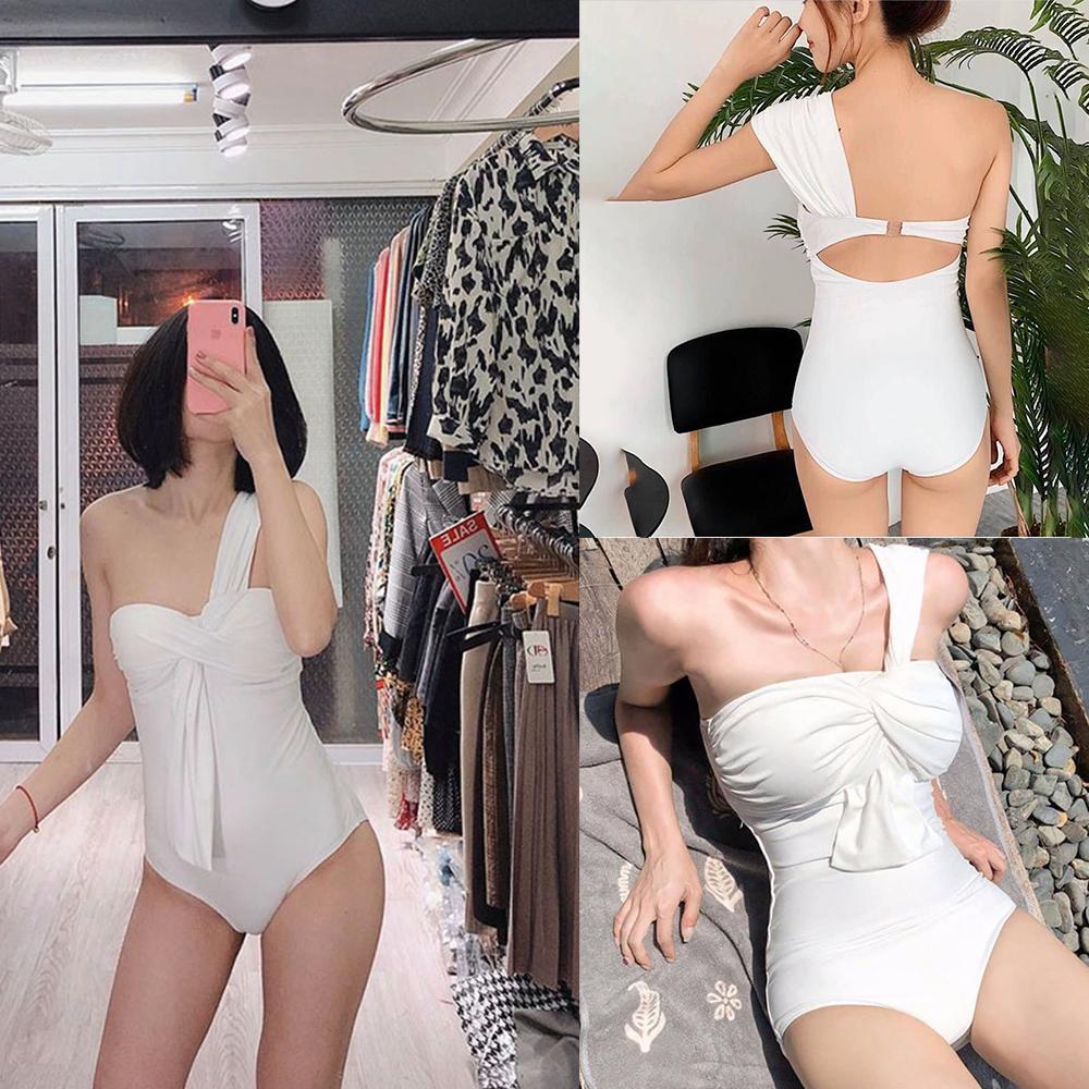 Đồ bơi nữ Bikini nữ 1 mảnh  liền thân nơ lệch vai Cúp ngực dày nâng ngực tôn dáng quyến rủ gợi cảm | LM016