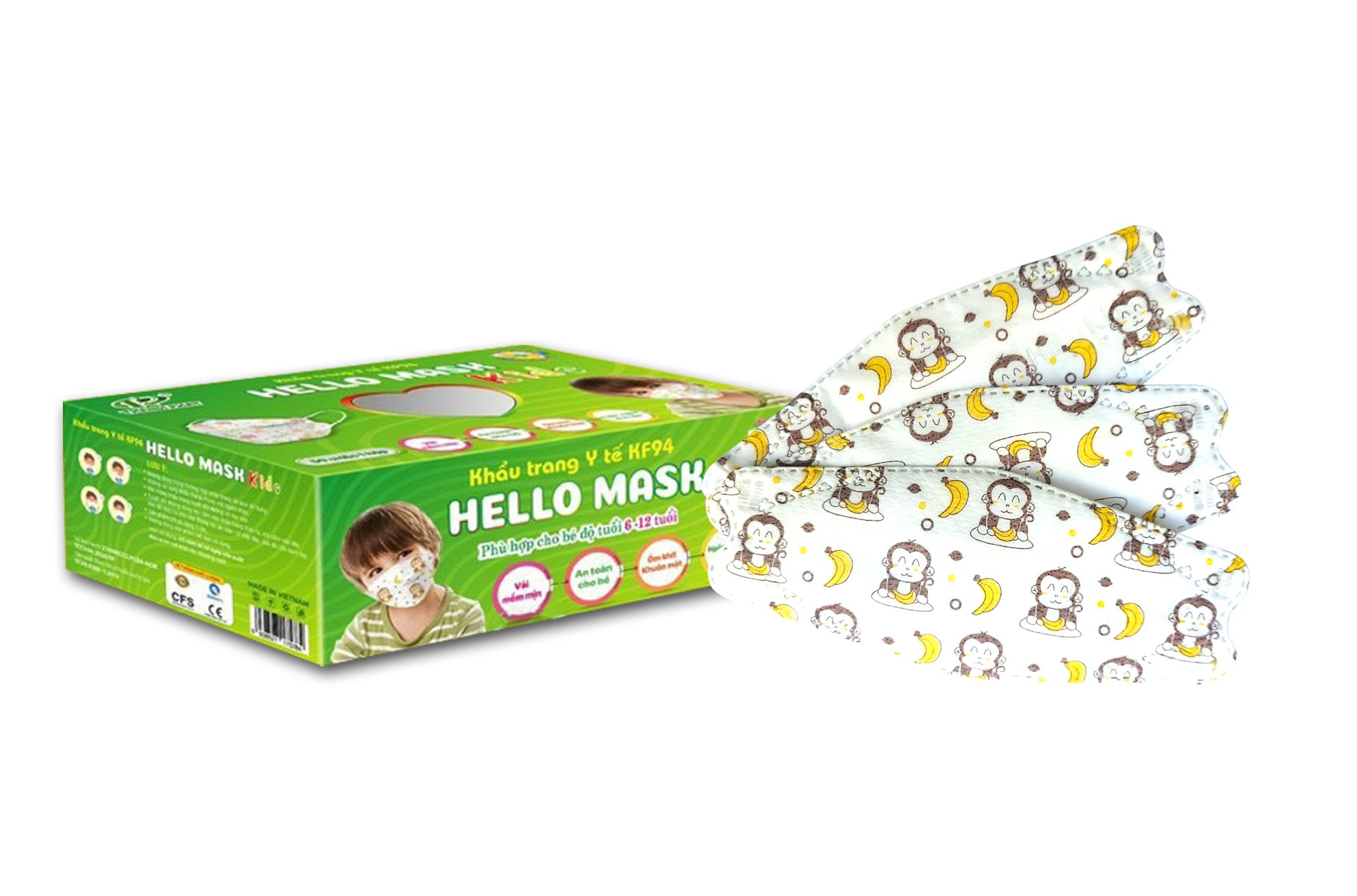 [BẢO VỆ SỨC KHOẺ TOÀN DIỆN CHO BÉ] Khẩu Trang Cao Cấp KF94 Hello Mask Kids Hộp 50 Cái Nhiều Hoạ Tiết Đáng Yêu Cho Bé Kháng Khuẩn, Kháng Bụi Mịn, Lọc Vi Rút