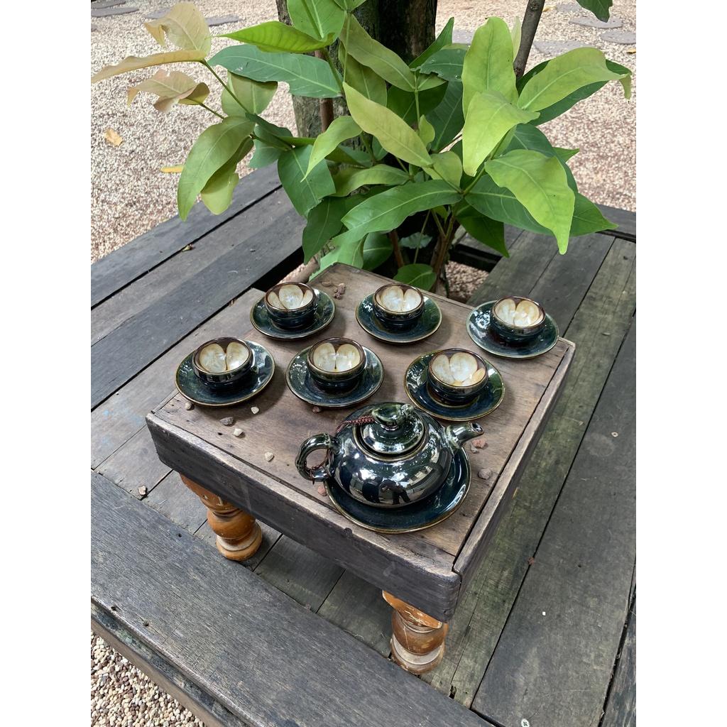 Bộ ấm chén Men hỏa biến rùa - Gốm sứ Bát Tràng - Làng Gốm