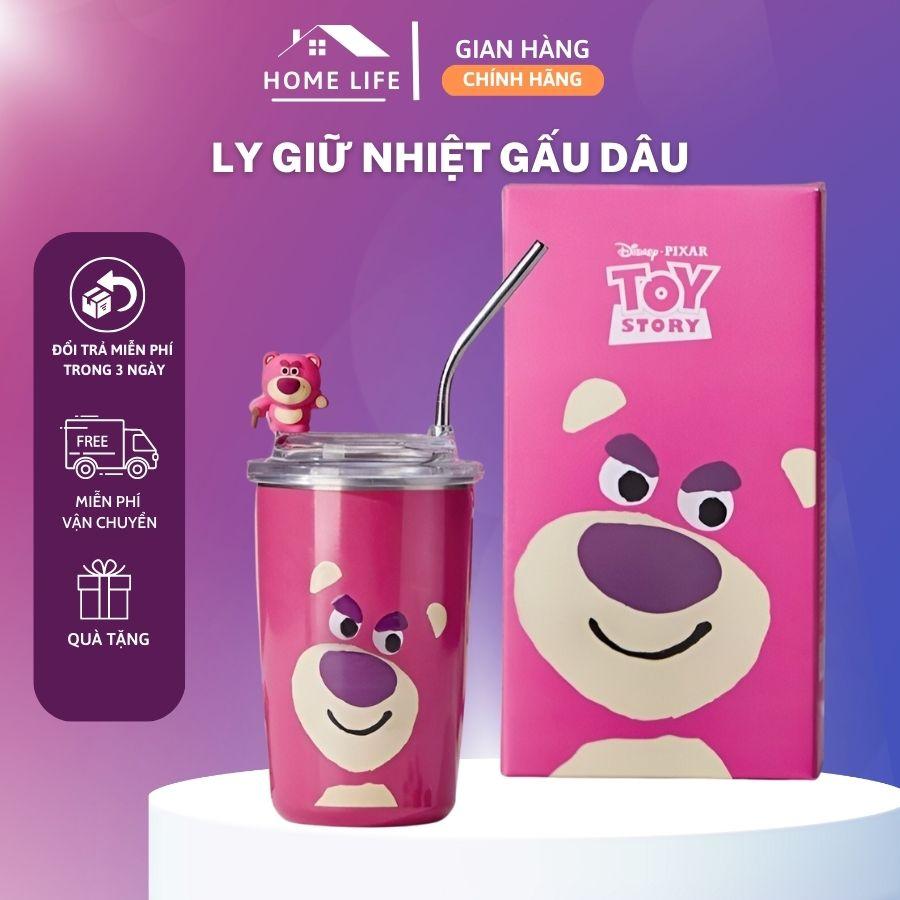 Ly Giữ Nhiệt Gấu Dâu Lotso Xinh Xắn, Bình Nước Giữ Nhiệt Hình Gấu Và Dâu Tây Hoạt Hình Dễ Thương