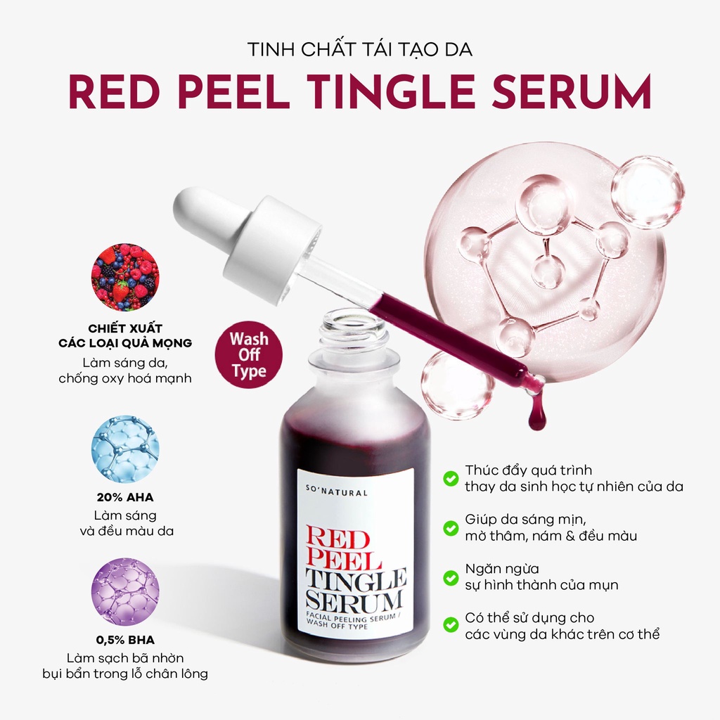 Red Peel Tingle Serum tinh chất tái tạo da sinh học mờ thâm trắng da So Natural 35ml