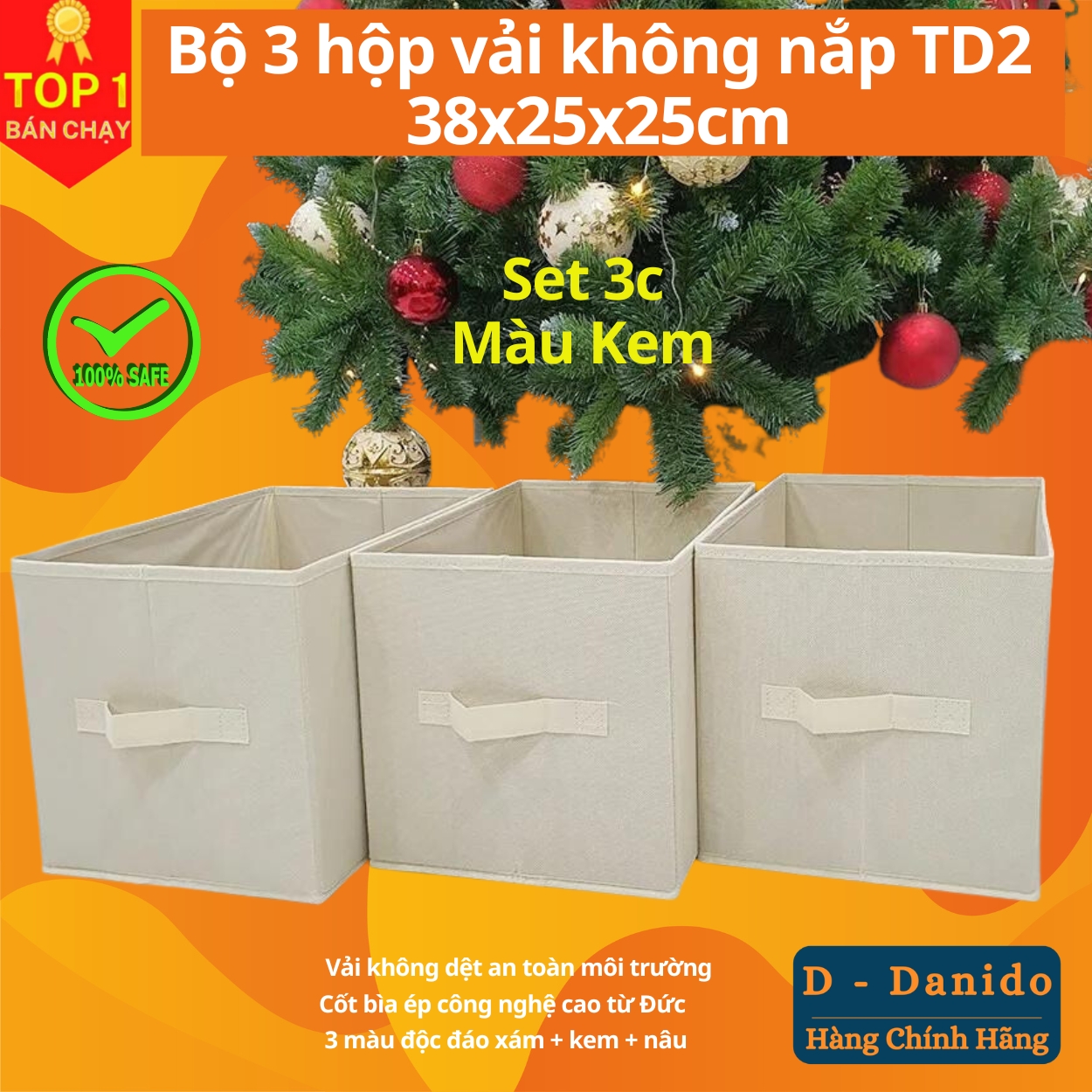 Combo 3 hộp vải đựng đồ đa năng TD2 – Bộ 3 túi vải Thụy Điển không nắp tiết kiệm sang trọng dung tích 24L mỗi hộp - chính hãng