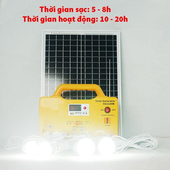Máy phát điện năng lượng mặt trời mini cao cấp X1220W Tặng Kèm theo: 2 bóng led 3w, 2 bóng led 5w (dây dẫn 5m)