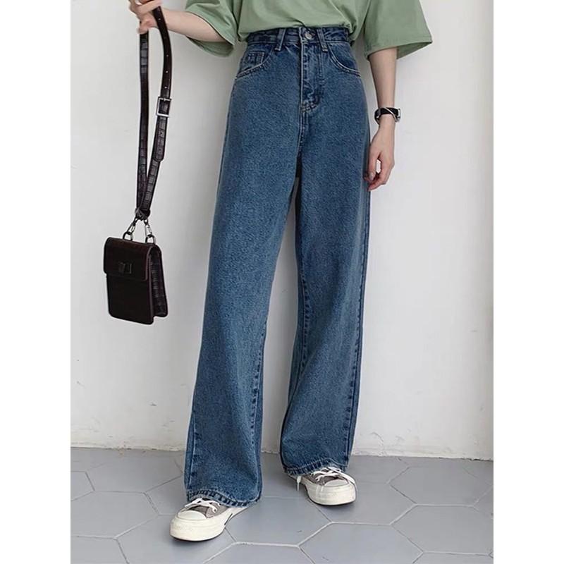 Quần jean ống rộng màu xanh đậm