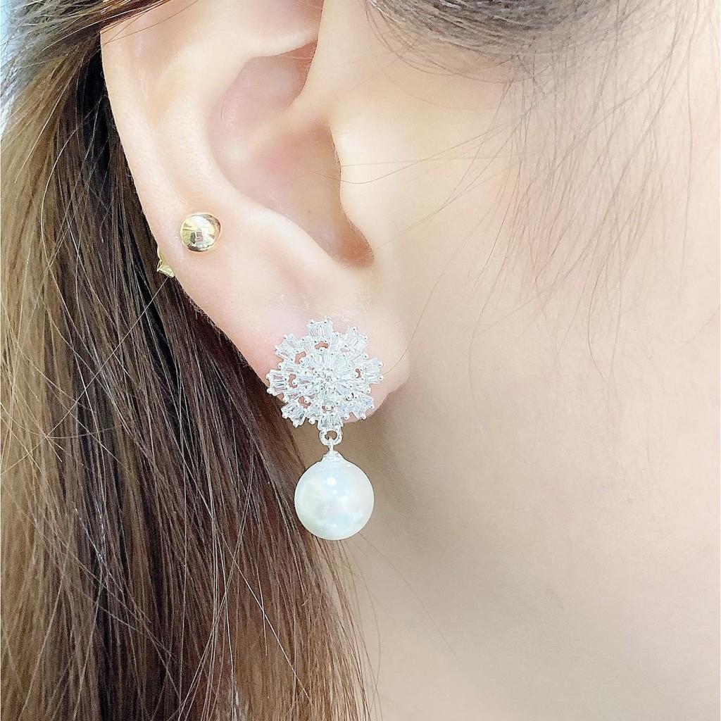 Bông tai bạc ta bông tuyết treo trai MS08g