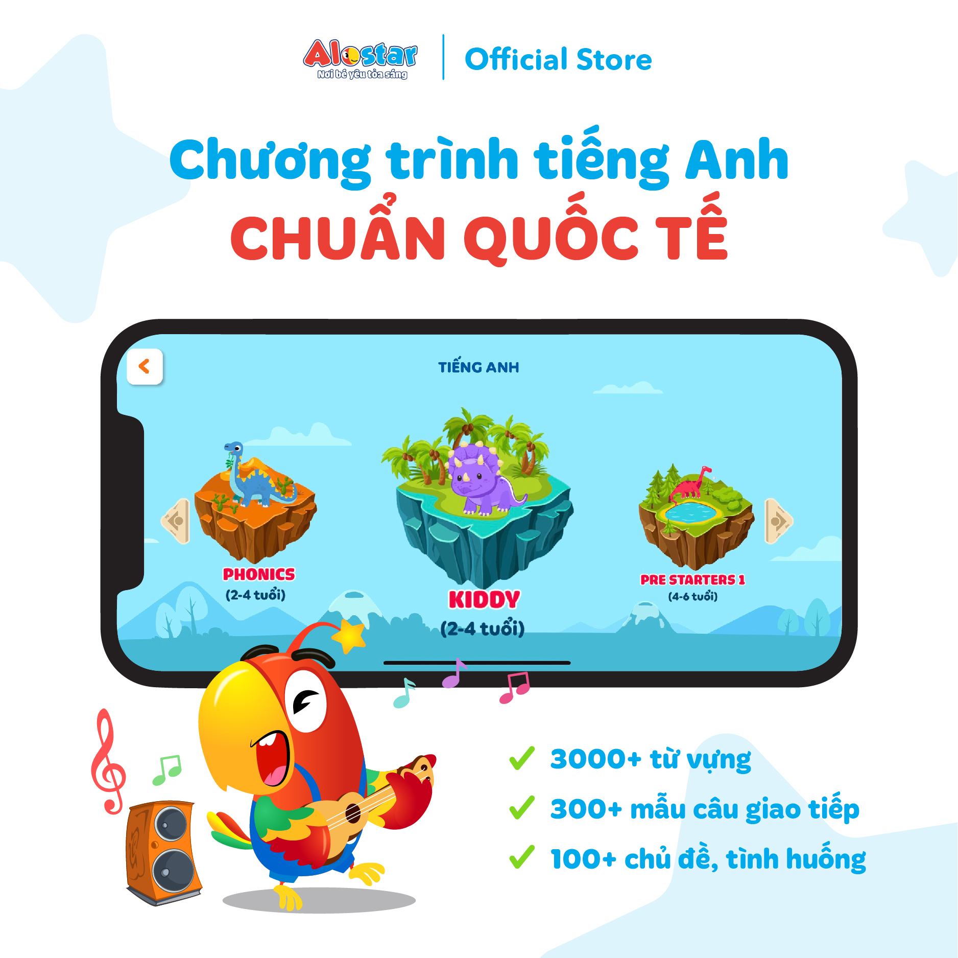 ALOSTAR - App học tiếng Anh cho bé mầm Mã học áp dụng toàn quốc Hỗ trợ kích hoạt online