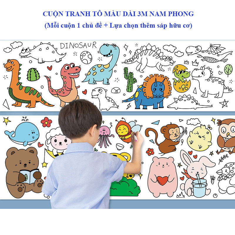 Sách - Tranh Tô Màu Sticker Cắt Dán Dài 3 Mét Cho Bé 2 - 8 Tuổi - Mỗi Cuộn 1 Chủ Đề
