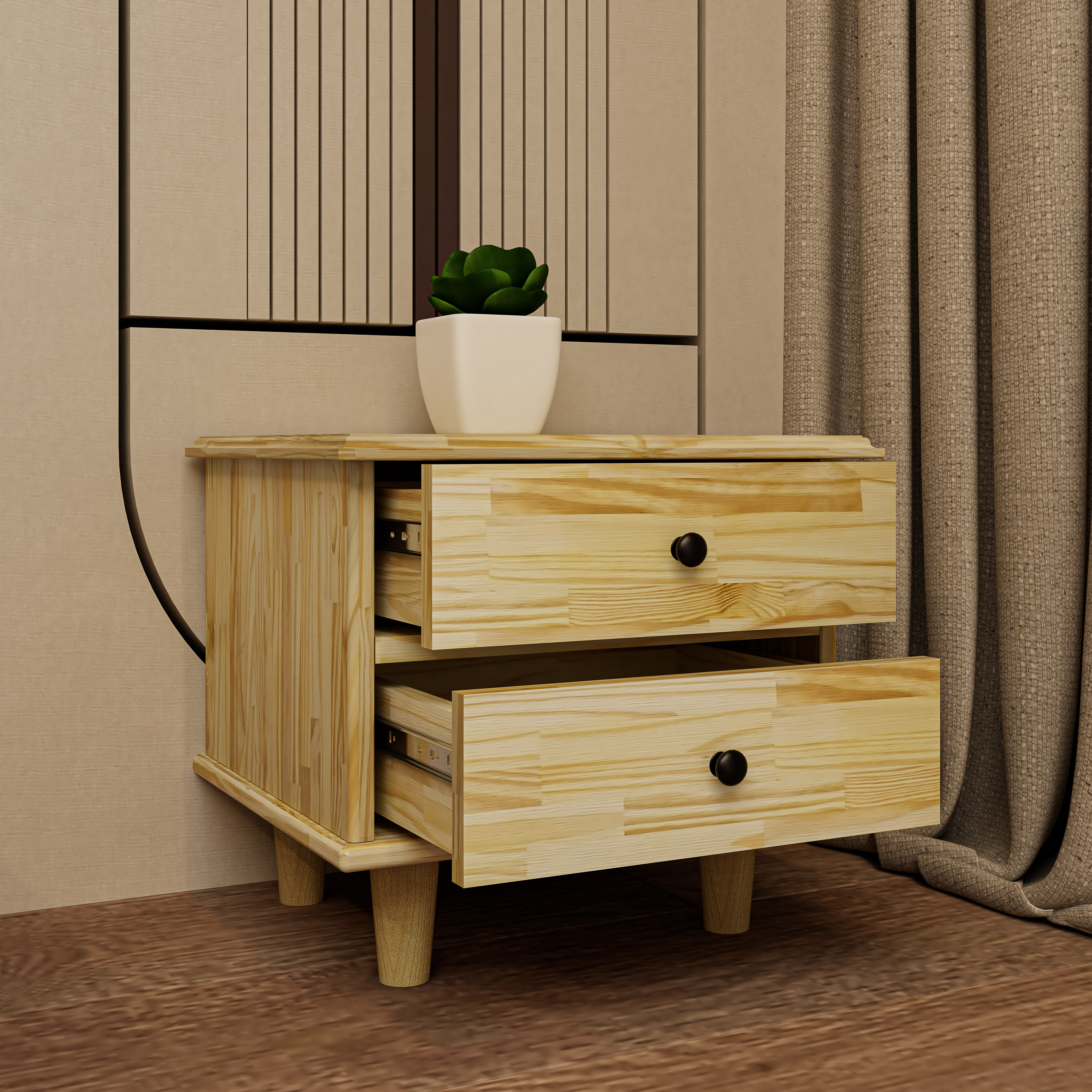 HAPPY FURNITURE , Gỗ tự nhiên , Táp đầu giường 2 ngăn kéo - FARAH , THK_178 , 40cm x 45cm x 40cm