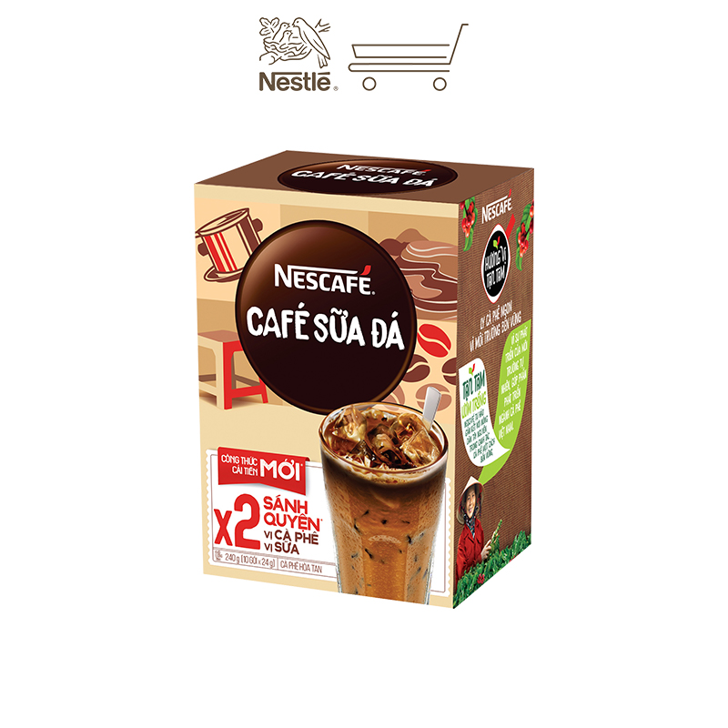 [Tặng bộ 4 chén sứ Nescafé] Combo 4 hộp cà phê hòa tan Nescafé 3in1 cà phê sữa đá (Hộp 10 gói x 24g)