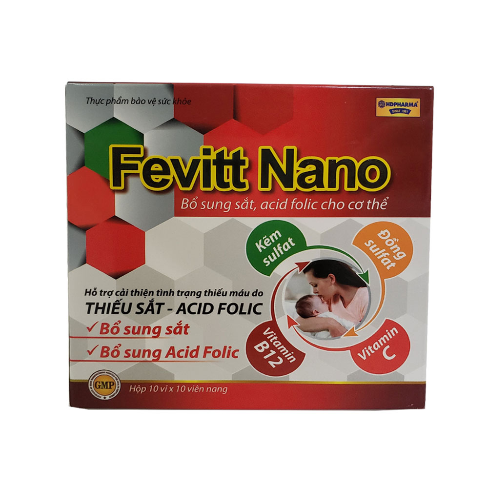 Hình ảnh Viên uống Fevitt Nano bổ sung Sắt, acid folic, Vitamin B12 cải thiện tình trạng thiếu máu Hộp 100 viên