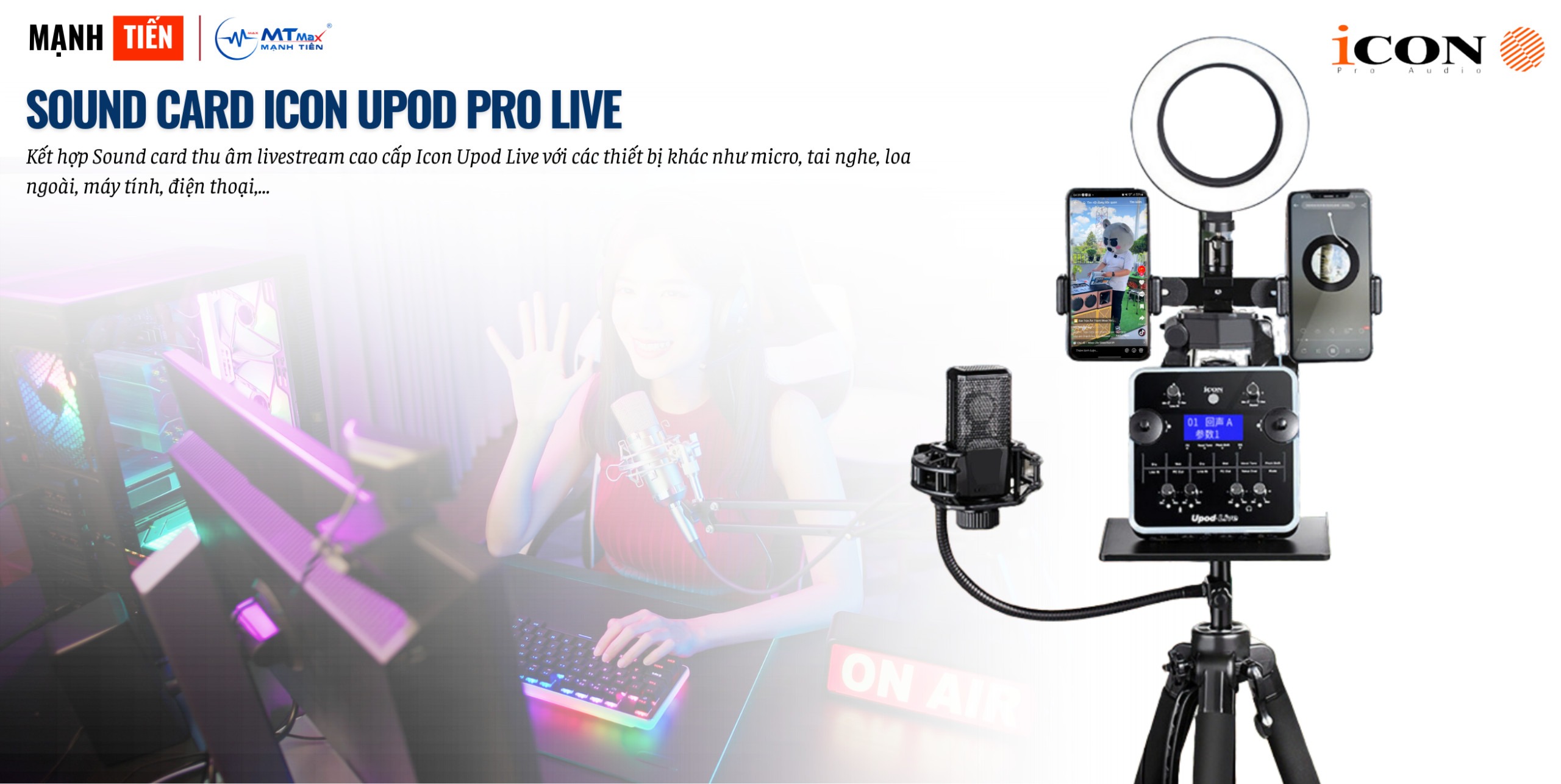 Sound Card Livestream Icon Upod Live Cao Cấp Tương Thích Android, IOS, Window, Mac Hàng Chính Hãng