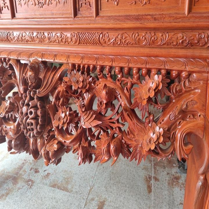 Sập thờ mai điểu chân 24 gỗ hương đá