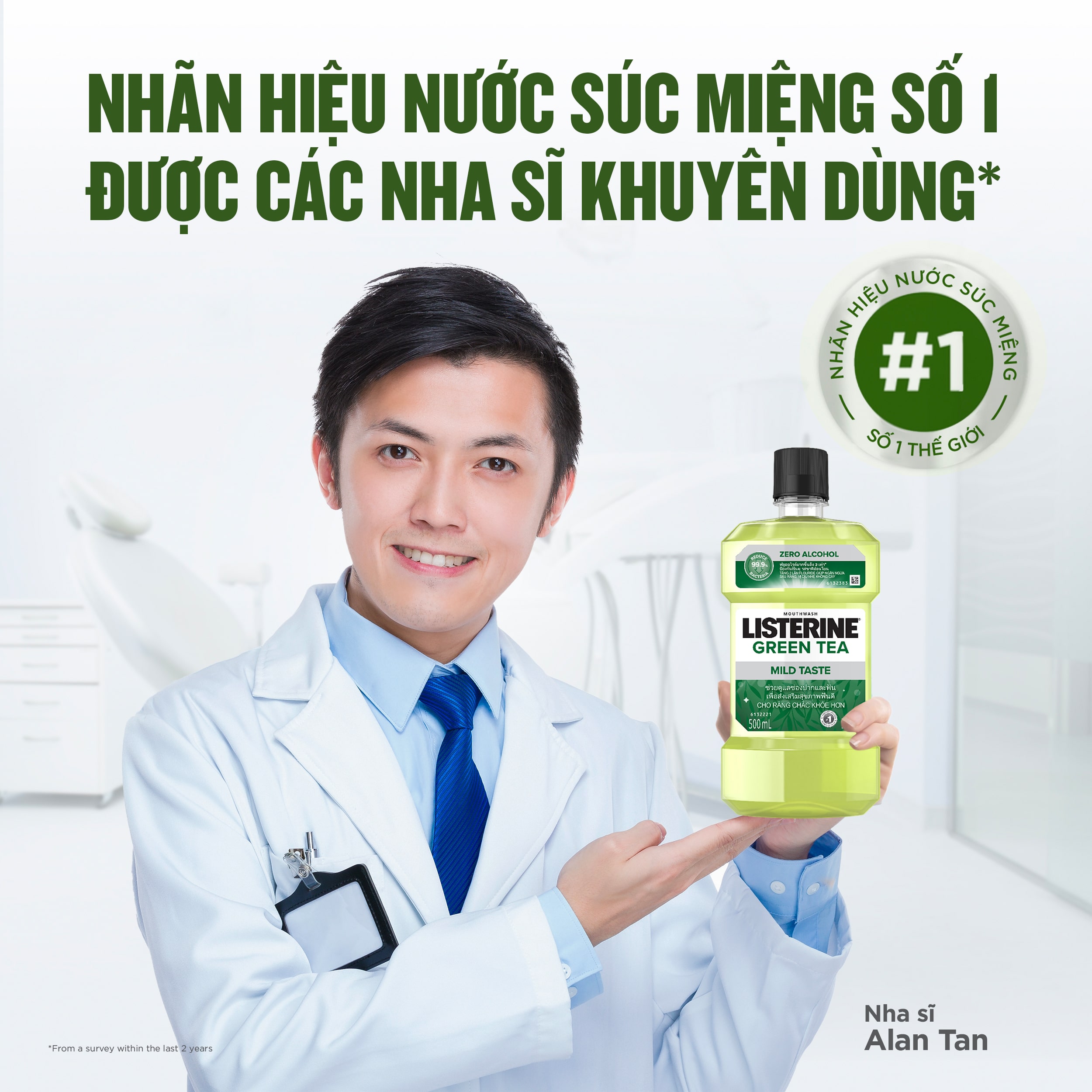 Nước súc miệng ngừa sâu răng vị trà xanh không cay Listerine Natural Green Tea 500ml - 100953223