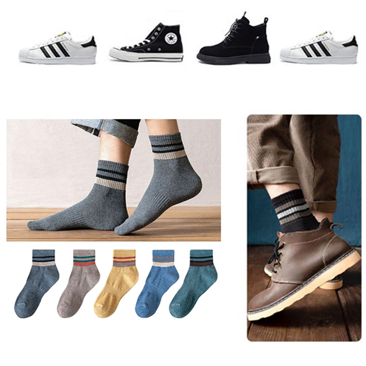 Combo 5 Đôi Tất Viền Cổ Thể Thao Nam Nữ Vớ Nam Nữ Cổ Trung Chất Liệu Sợi Cotton