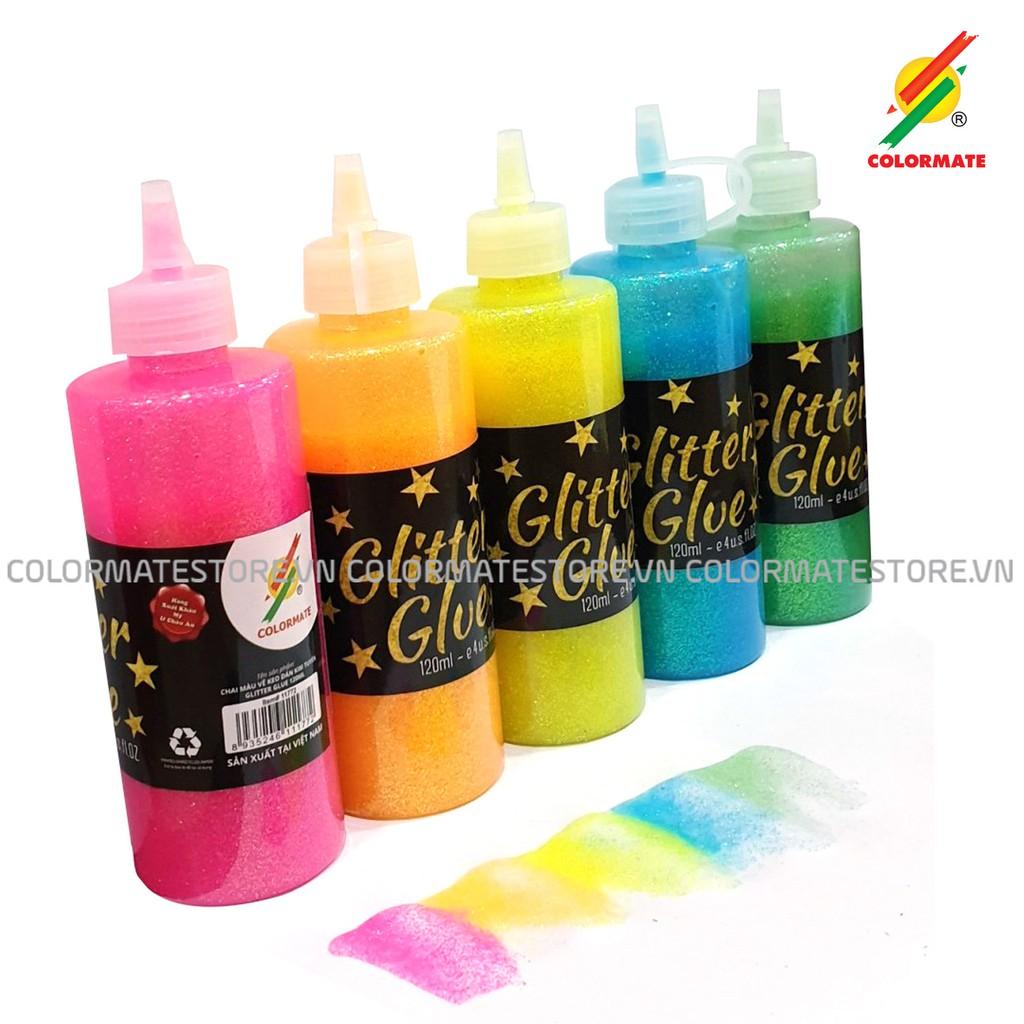 Màu vẽ Colormate Neon Glitter Glue, màu kim tuyến chai 120ml - COLORMATE