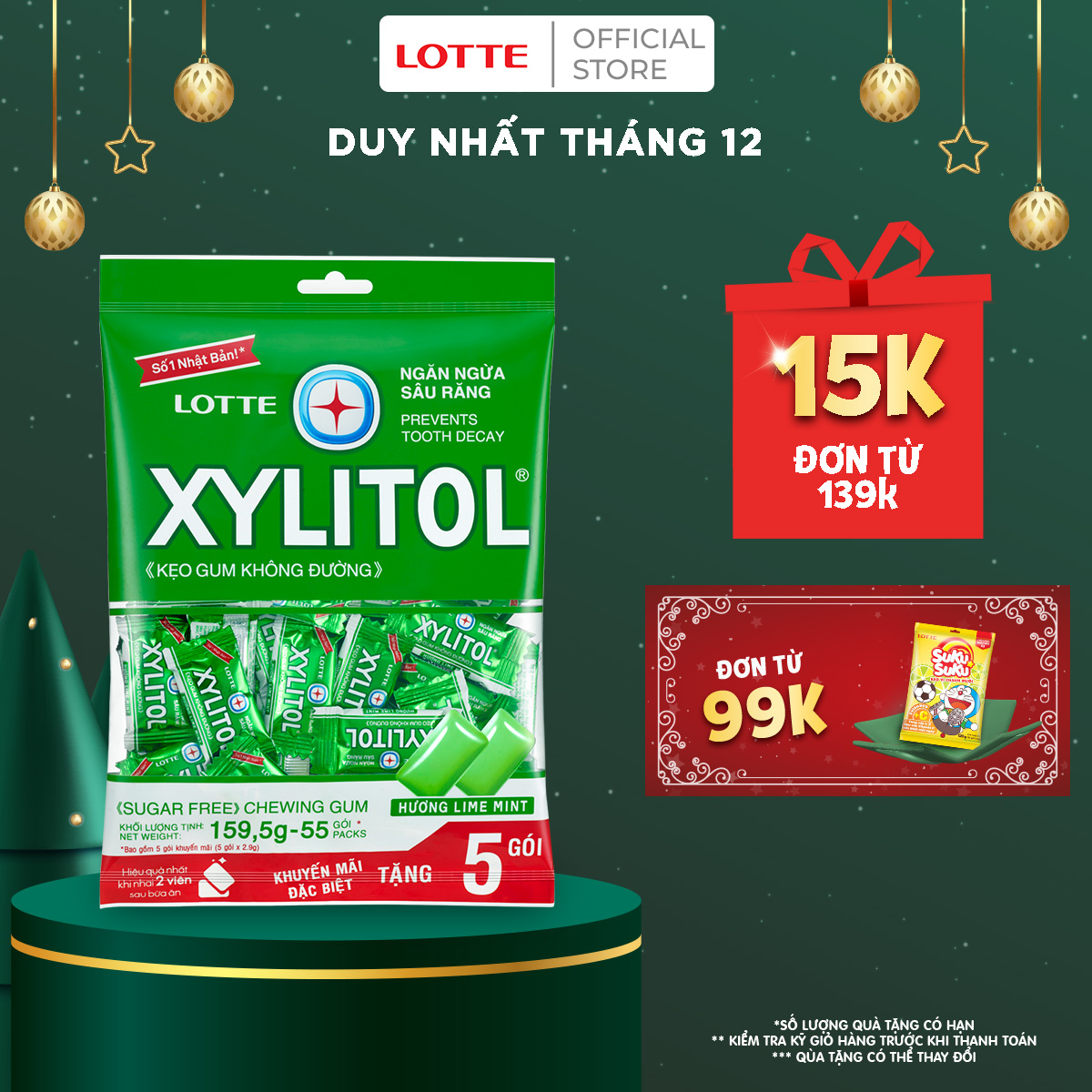 Kẹo Gum không đường Lotte Xylitol - Hương Lime Mint 159,5 g