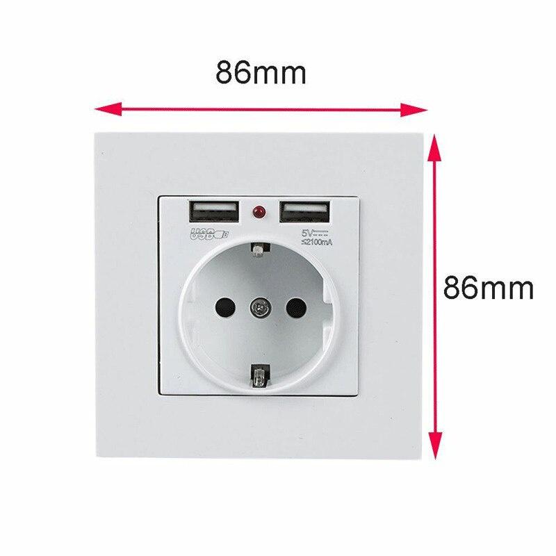 16A Wall Socket Power Outlet With Dual USB Ports LED Light White Panel EU Plug