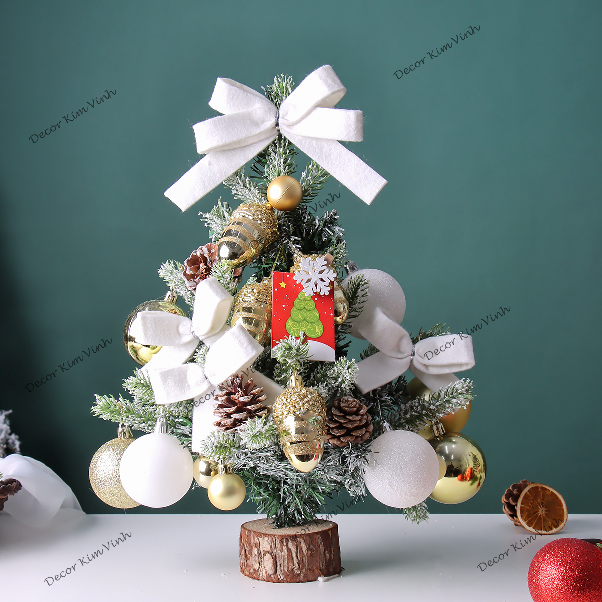 Cây Thông Hàn Quốc THQ19 40cm Cây Thông Nơ Trắng Trang Trí Giáng Sinh