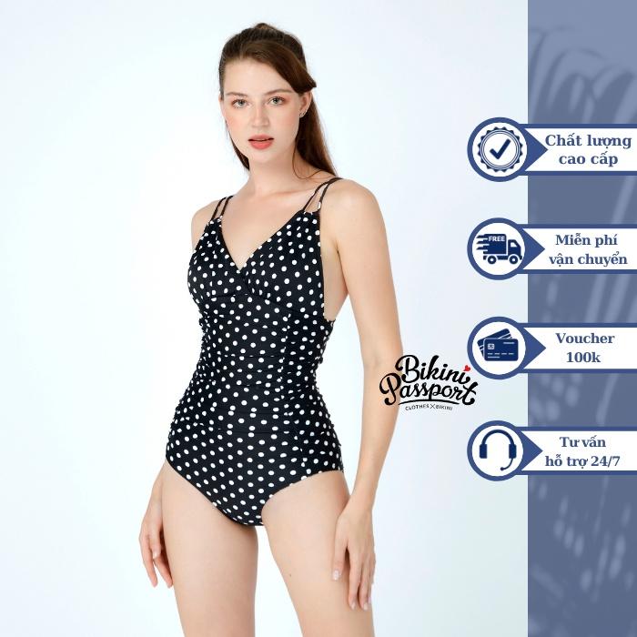 Đồ bơi nữ BIKINI PASSPORT dạng một mảnh dạng cổ V, dây kép - Chấm bi - BS387_DOT