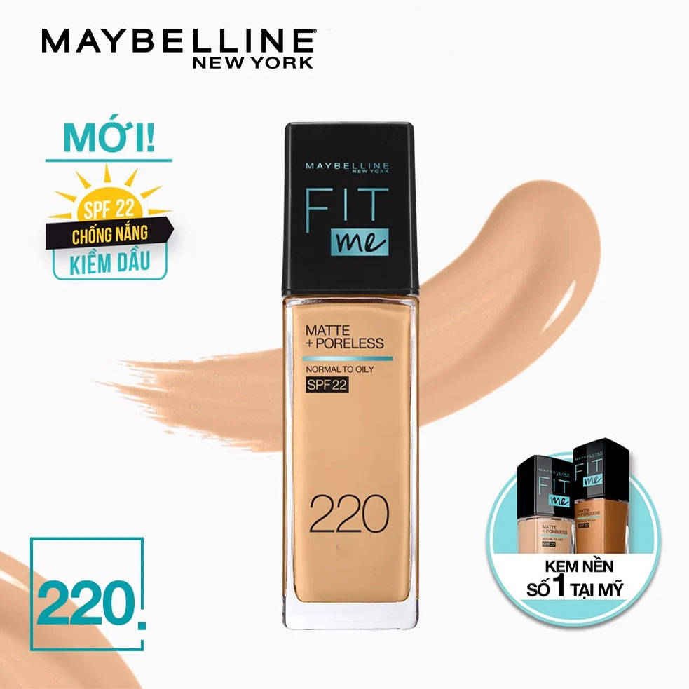 Kem Nền Maybelline Mịn Nhẹ Kiềm Dầu Chống Nắng Fit Me Matte Poreless Foundation Spf22 30Ml - 220 Natural Beige