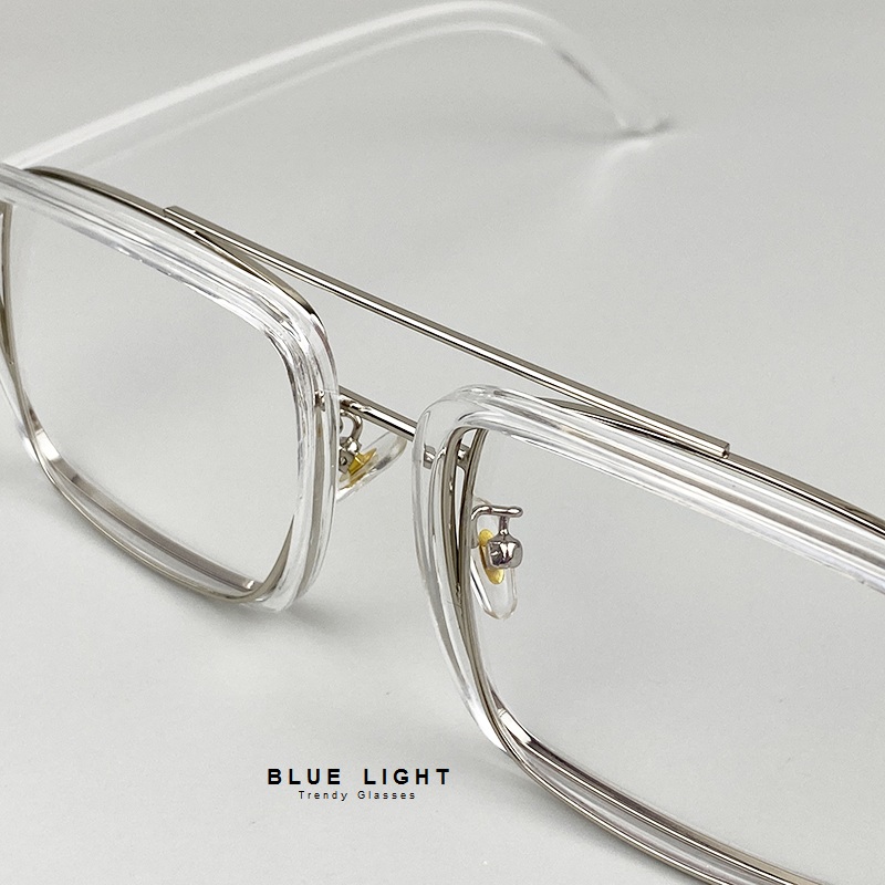 Kính Giả Cận, Gọng Kính Cận Nam Nữ Mắt Vuông To 2 Khung Lồng Nhau Cá Tính Không Độ Hàn Quốc - BLUE LIGHT SHOP